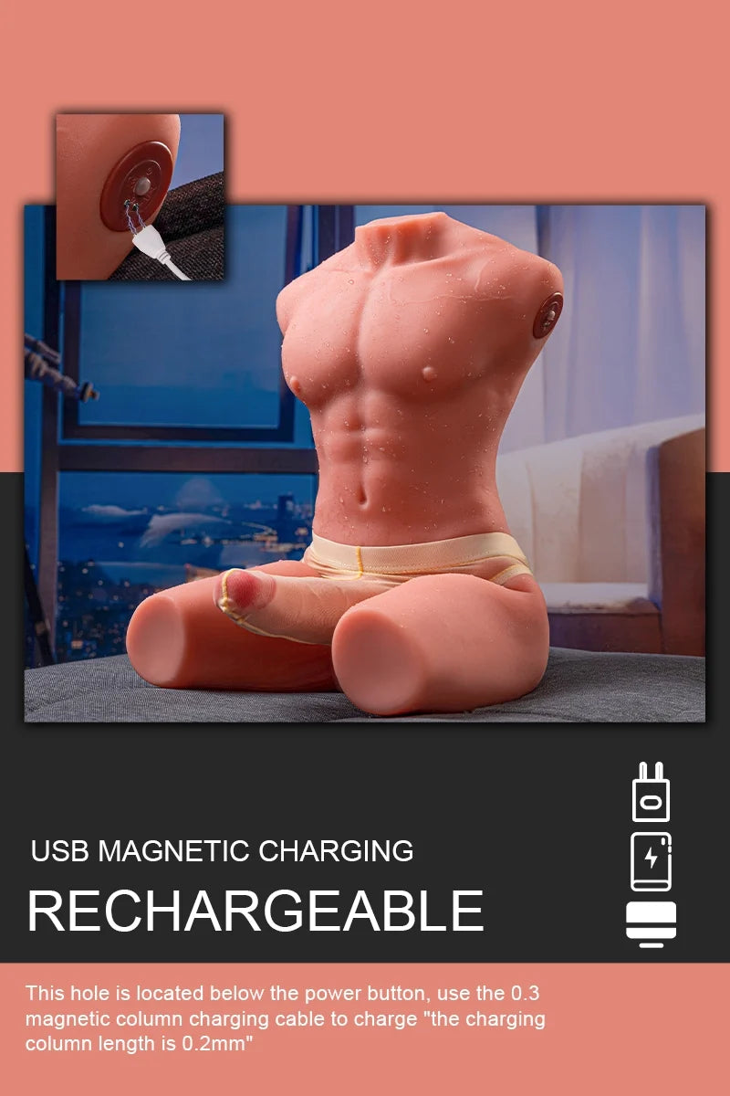 Archer: Torso Sexual de 8 kg con Pene de Empuje y Vibración de 17 cm